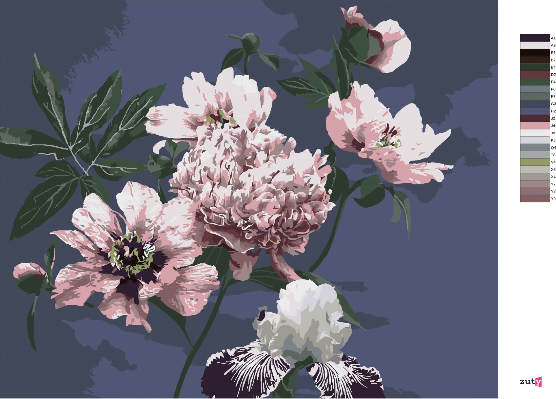 zuty Malování podle čísel - PIVOŇKY NA ČERNÉM POZADÍ - Rozměr: 40x50 cm, Rámování: Varianta: vypnuté plátno na rám - obrázek 5