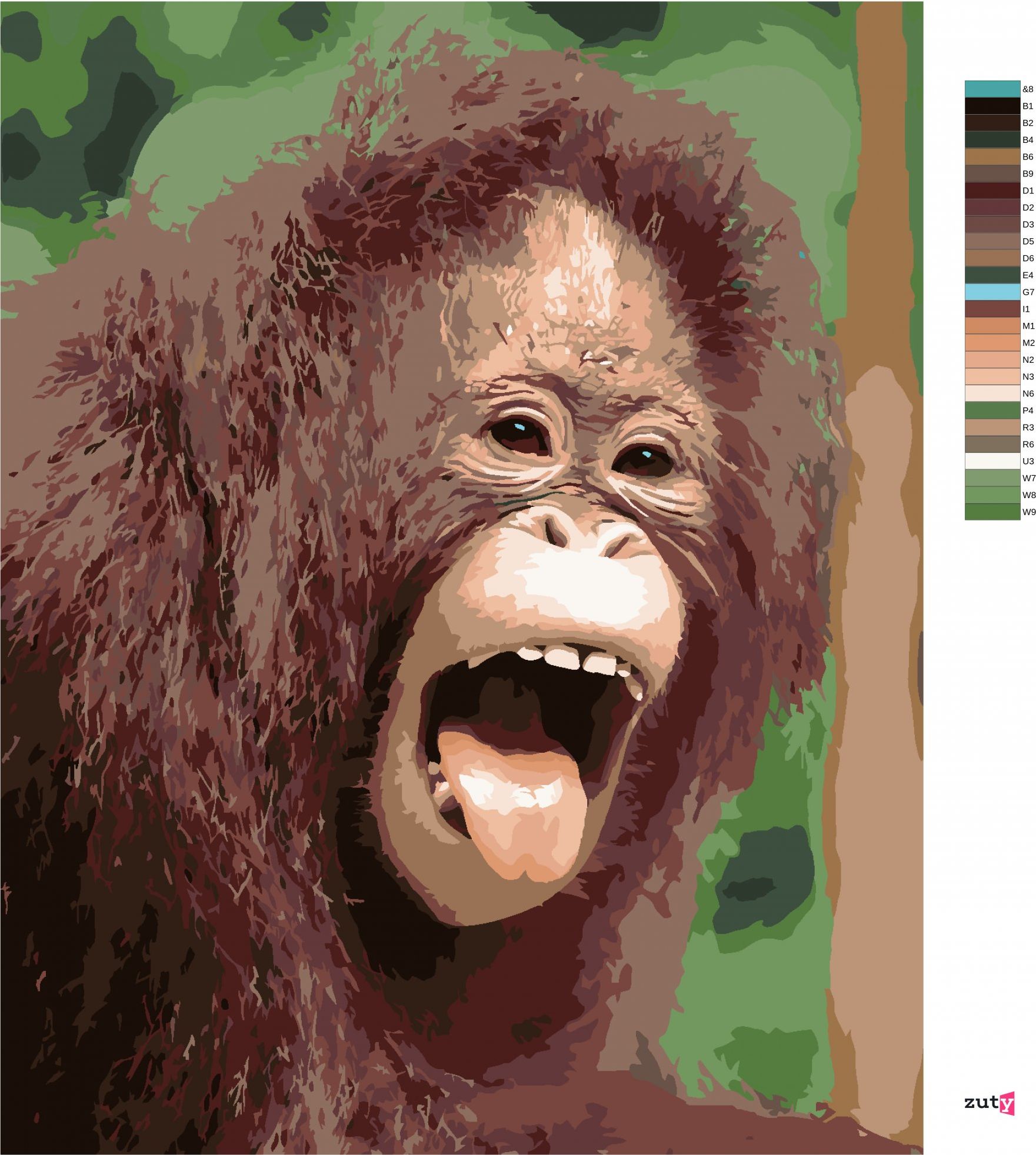 zuty Malování podle čísel - ORANGUTAN S OTEVŘENOU TLAMOU - Rozměr: 40x50 cm, Rámování: Varianta: vypnuté plátno na rám - obrázek 5
