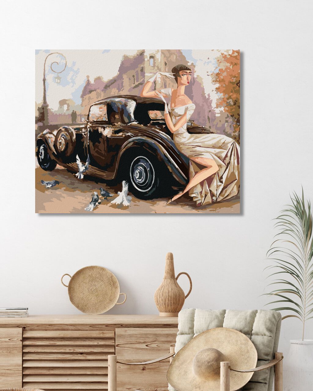 zuty Malování podle čísel - DÁMA U RETRO AUTA - Rozměr: 40x50 cm, Rámování: Varianta: vypnuté plátno na rám - obrázek 3