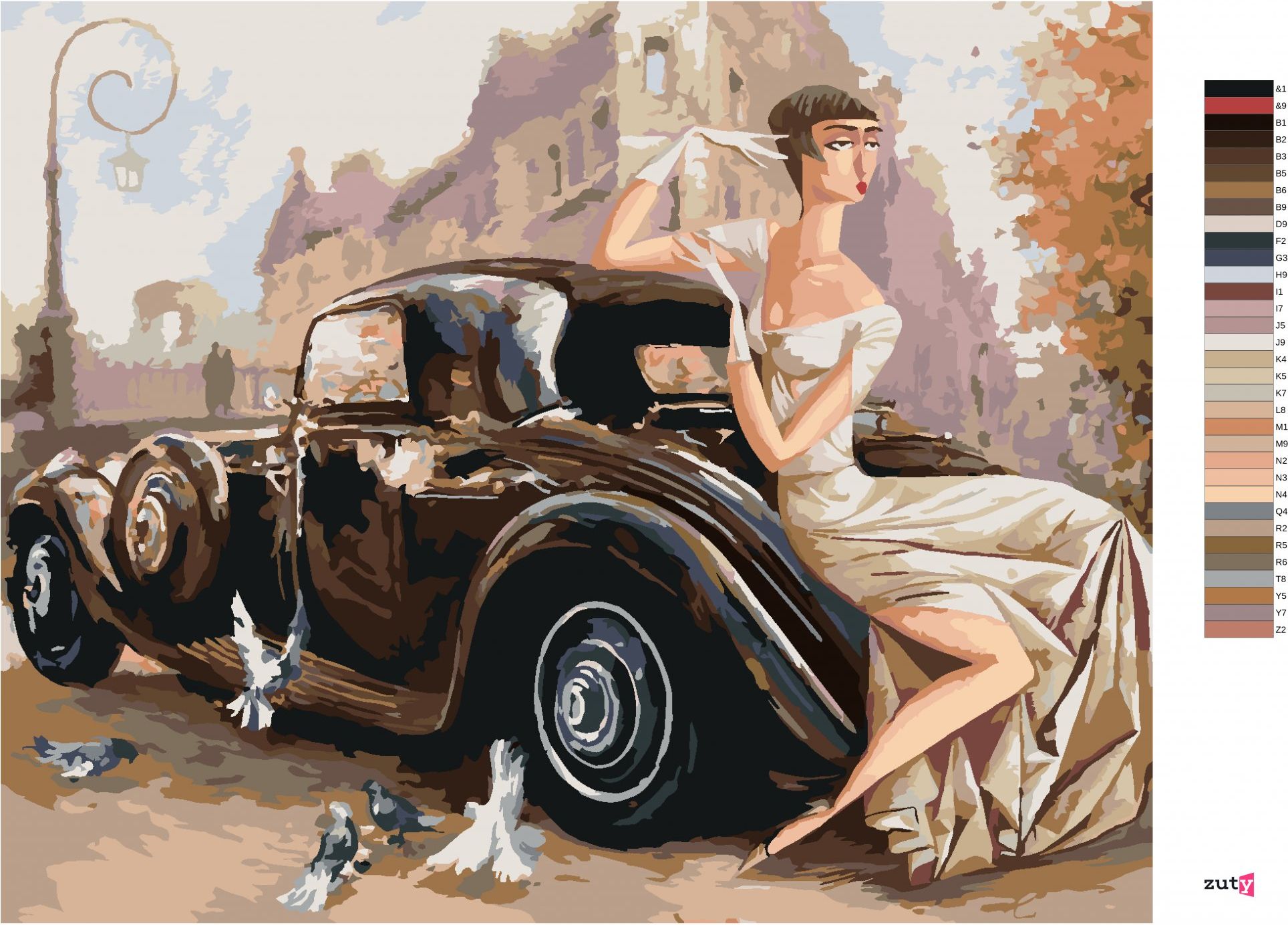 zuty Malování podle čísel - DÁMA U RETRO AUTA - Rozměr: 40x50 cm, Rámování: Varianta: vypnuté plátno na rám - obrázek 6