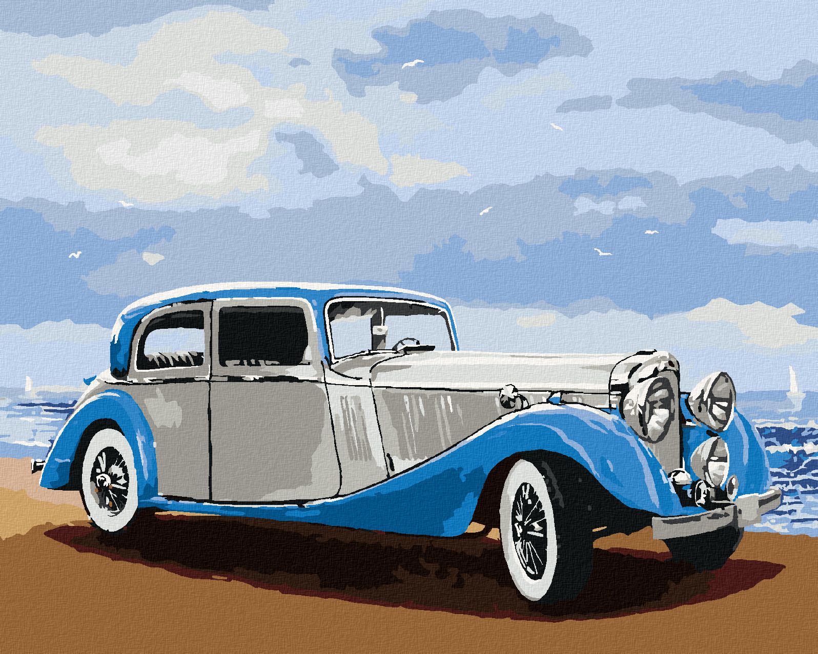 zuty Malování podle čísel - RETRO AUTO U MOŘE - Rozměr: 40x50 cm, Rámování: Varianta: vypnuté plátno na rám - obrázek 1