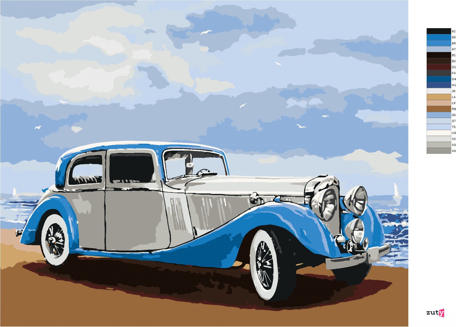 zuty Malování podle čísel - RETRO AUTO U MOŘE - Rozměr: 40x50 cm, Rámování: Varianta: vypnuté plátno na rám - obrázek 9