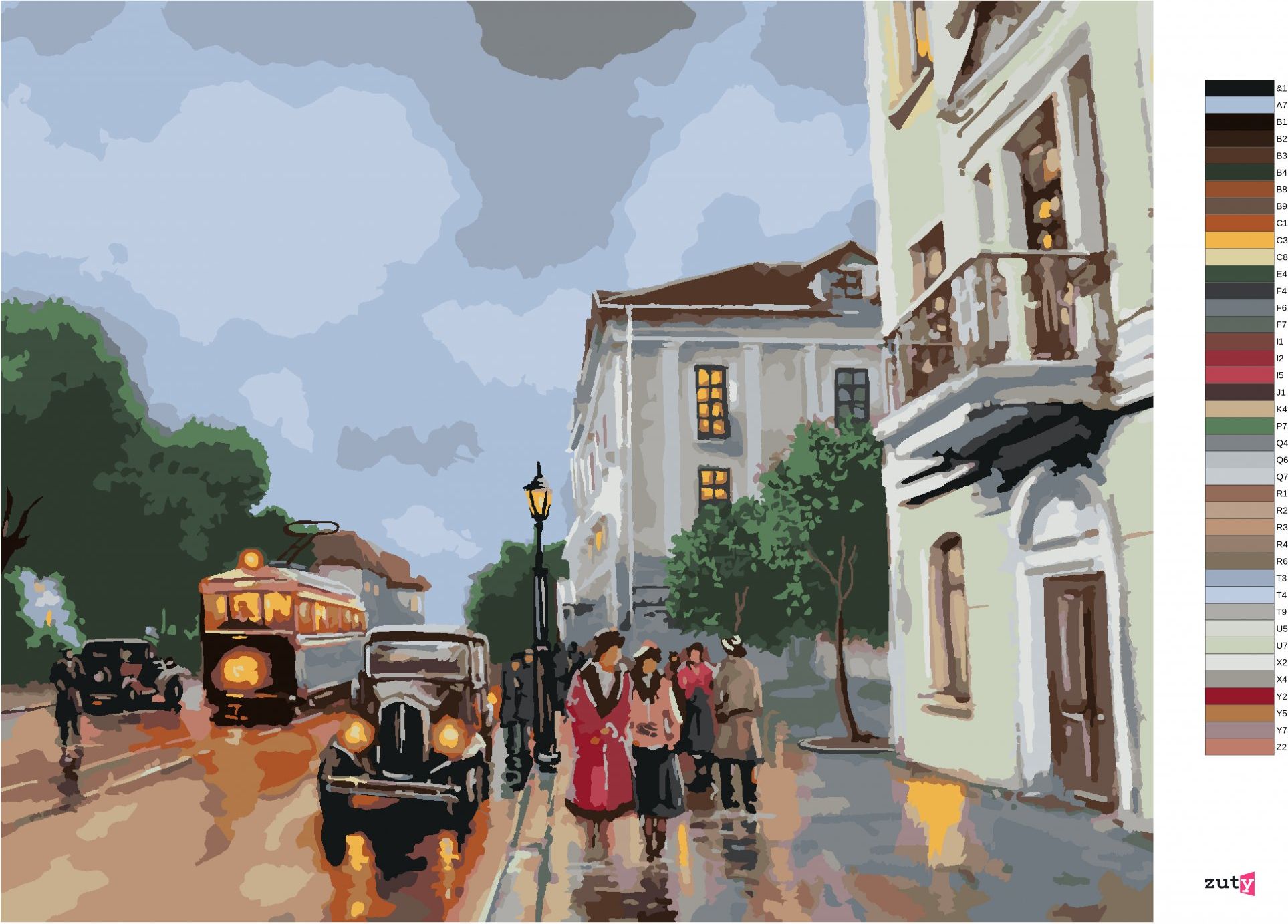 zuty Malování podle čísel - STARÉ MĚSTO S AUTY - Rozměr: 40x50 cm, Rámování: Varianta: bez rámu a bez vypnutí plátna - obrázek 5