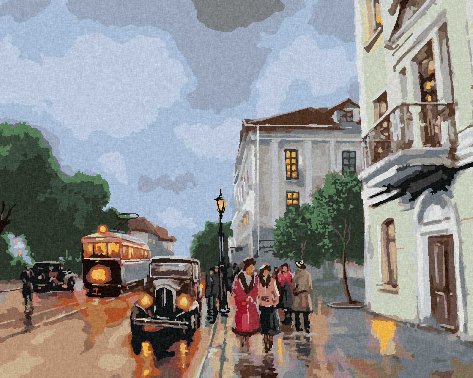 zuty Malování podle čísel - STARÉ MĚSTO S AUTY - Rozměr: 40x50 cm, Rámování: Varianta: vypnuté plátno na rám - obrázek 1