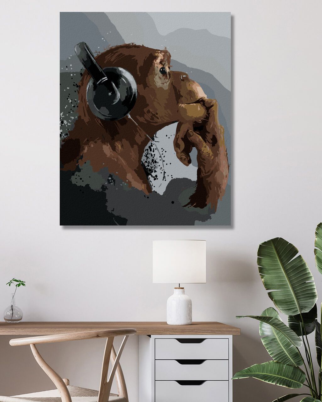 zuty Malování podle čísel - ŠIMPANZ POSLOUCHAJÍCÍ HUDBU - Rozměr: 40x50 cm, Rámování: Varianta: vypnuté plátno na rám - obrázek 3