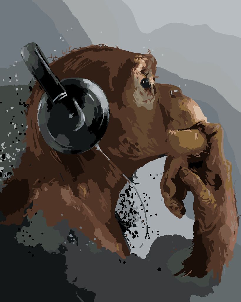 zuty Malování podle čísel - ŠIMPANZ POSLOUCHAJÍCÍ HUDBU - Rozměr: 40x50 cm, Rámování: Varianta: vypnuté plátno na rám - obrázek 5