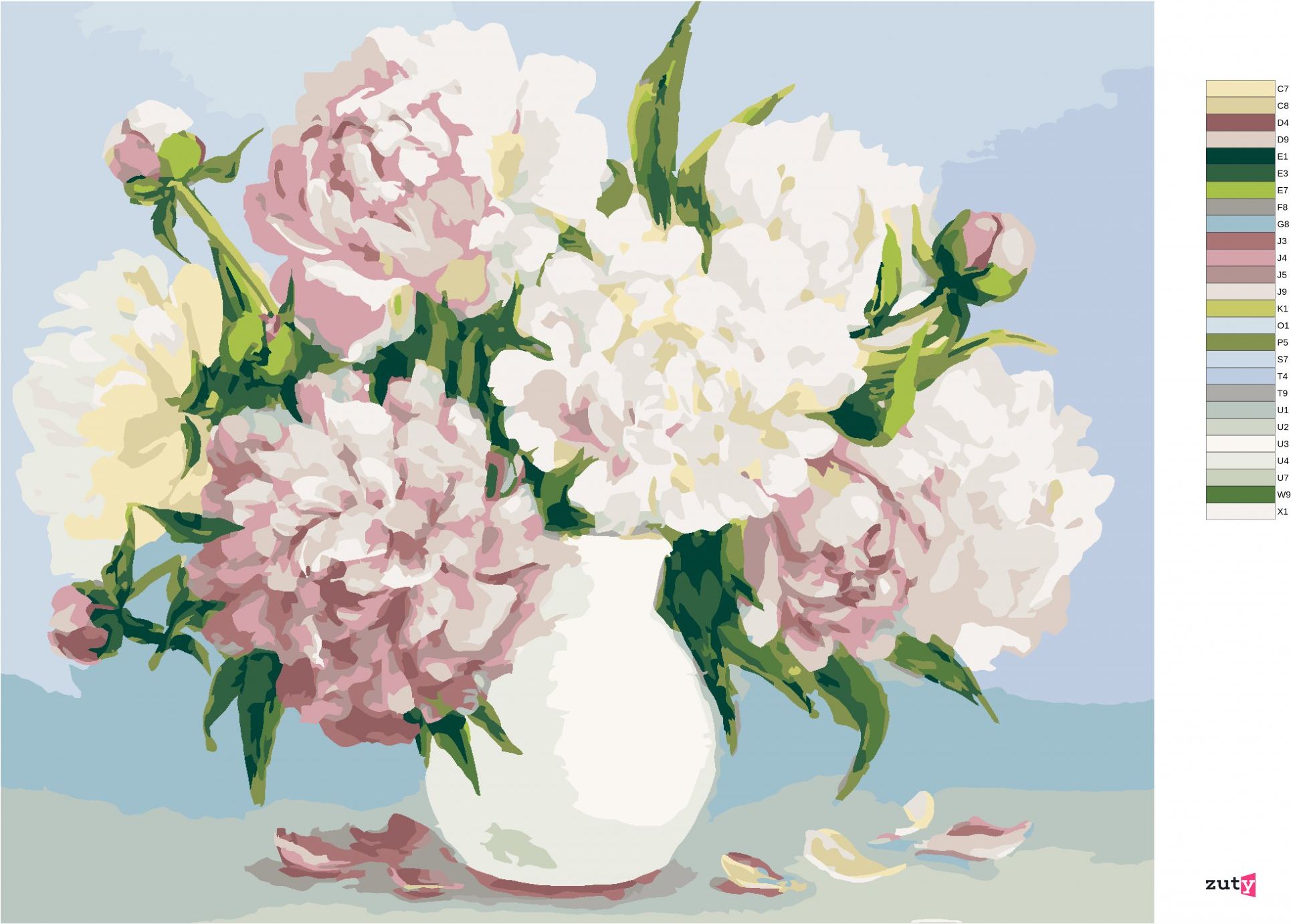 zuty Malování podle čísel - PIVOŇKY V BÍLÉ VÁZE - Rozměr: 40x50 cm, Rámování: Varianta: vypnuté plátno na rám - obrázek 9