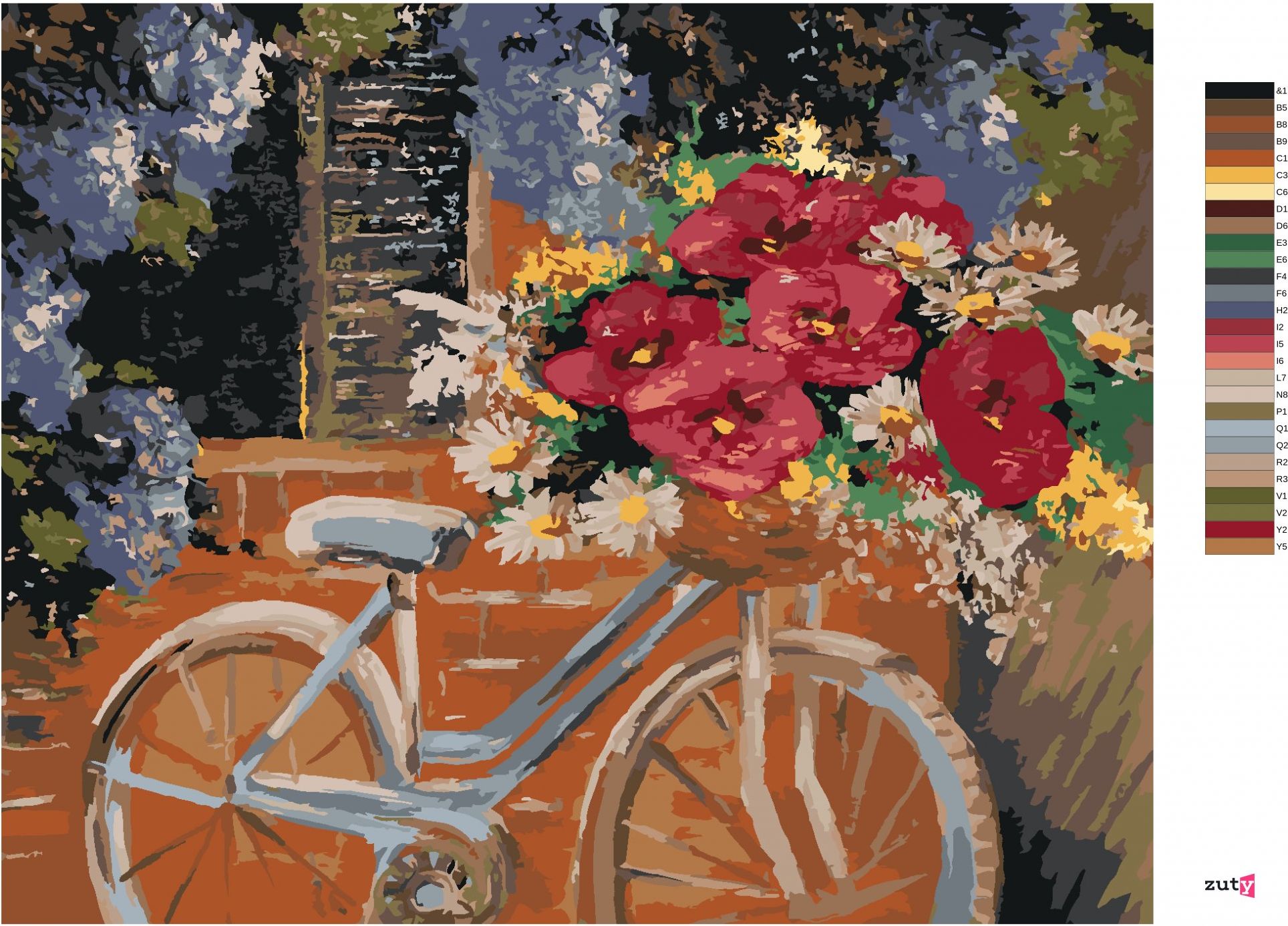 zuty Malování podle čísel - KOLO S KYTICÍ KVĚTIN - Rozměr: 40x50 cm, Rámování: Varianta: vypnuté plátno na rám - obrázek 2