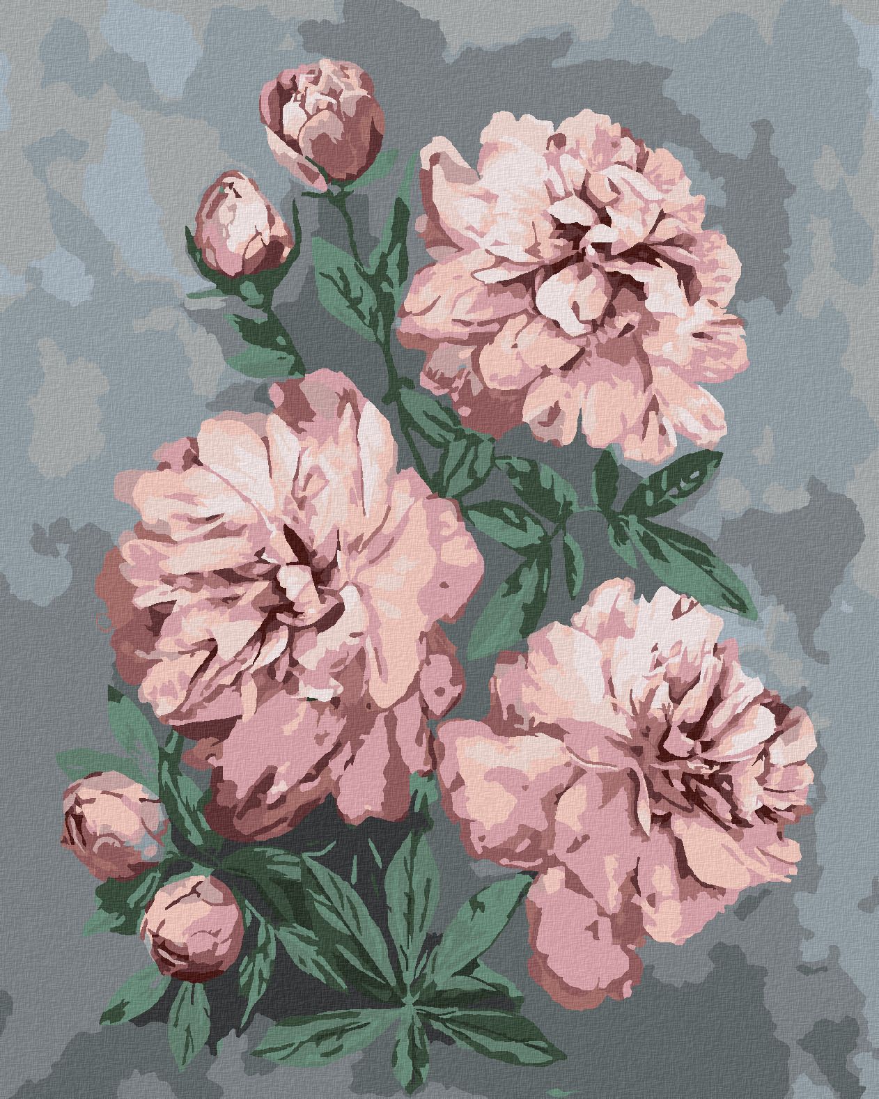 zuty Malování podle čísel - RŮŽOVÉ PIVOŇKY NA ABSTRAKTNÍM POZADÍ - Rozměr: 40x50 cm, Rámování: Varianta: vypnuté plátno na rám - obrázek 1