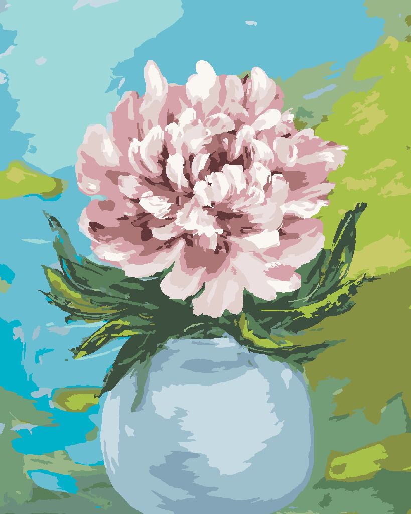 zuty Malování podle čísel - PIVOŇKA NA ŽLUTOMODRÉM POZADÍ - Rozměr: 40x50 cm, Rámování: Varianta: vypnuté plátno na rám - obrázek 3