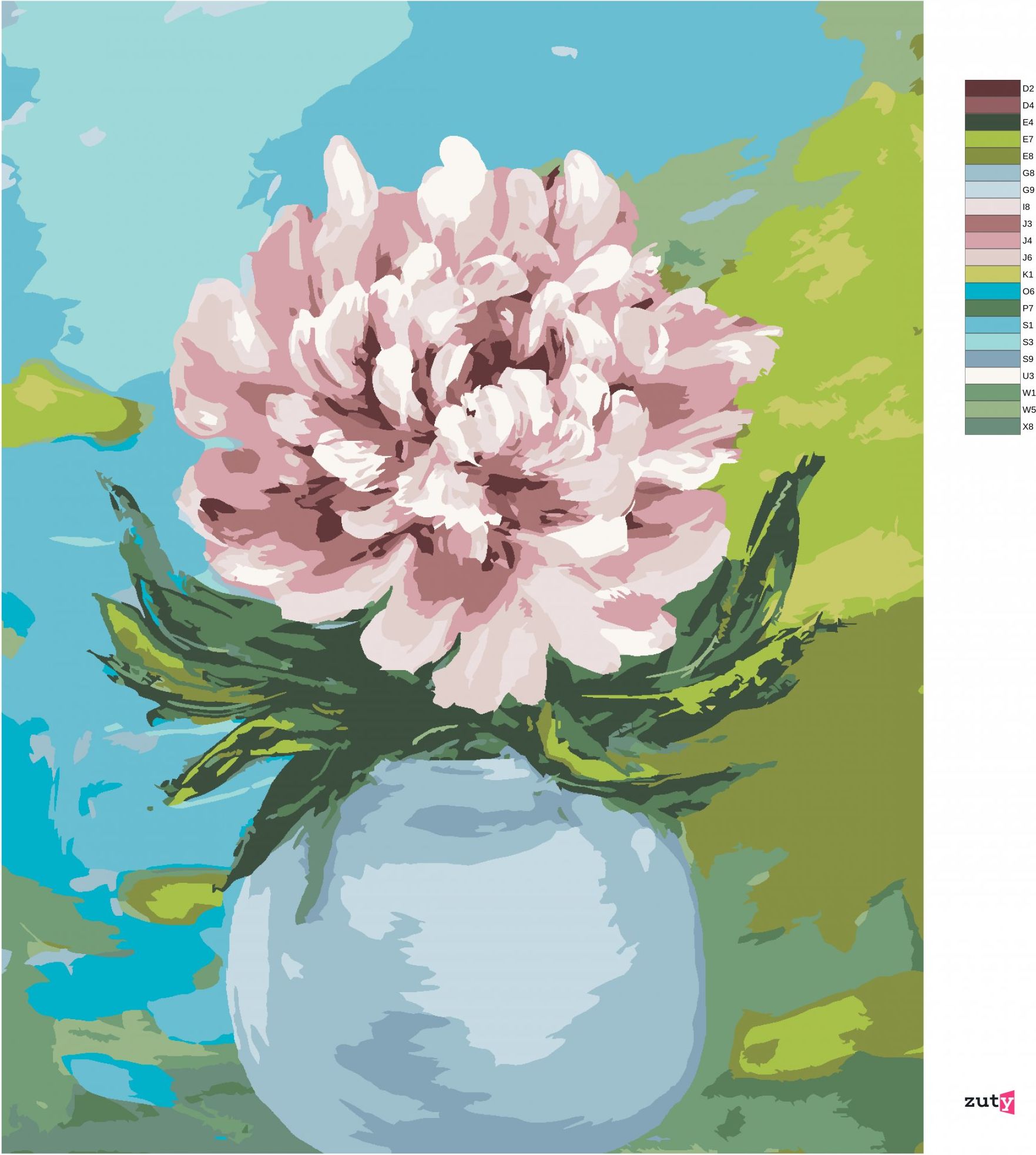 zuty Malování podle čísel - PIVOŇKA NA ŽLUTOMODRÉM POZADÍ - Rozměr: 40x50 cm, Rámování: Varianta: vypnuté plátno na rám - obrázek 7