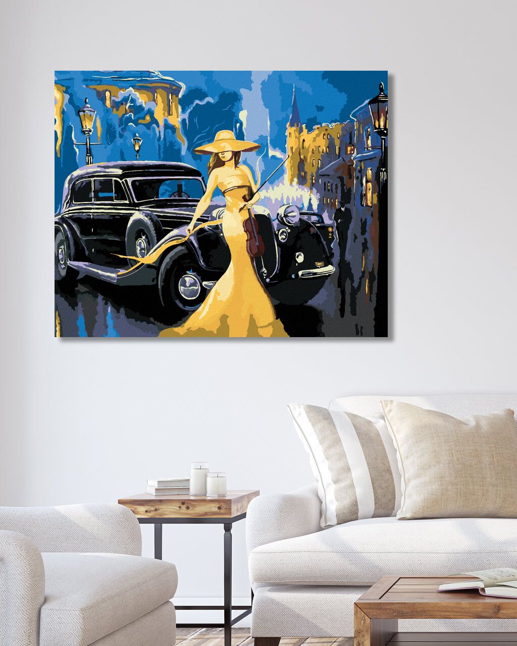 zuty Malování podle čísel - AUTO A DÍVKA S HOUSLEMI - Rozměr: 40x50 cm, Rámování: Varianta: vypnuté plátno na rám - obrázek 4