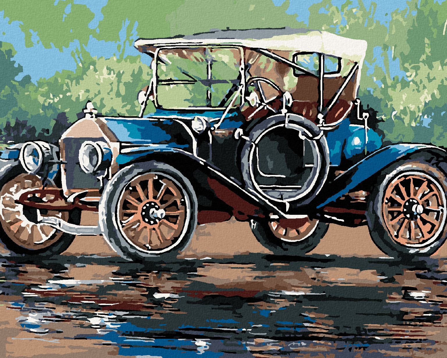zuty Malování podle čísel - RETRO AUTO SE STŘÍŠKOU - Rozměr: 40x50 cm, Rámování: Varianta: vypnuté plátno na rám - obrázek 1