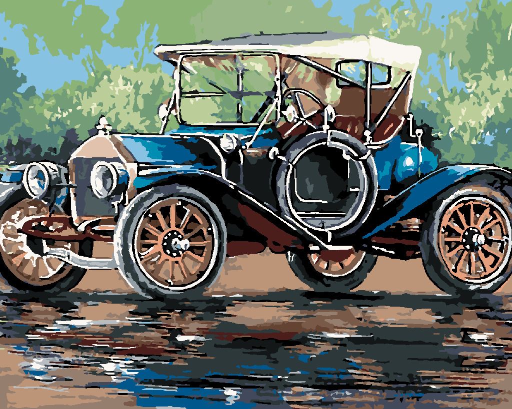 zuty Malování podle čísel - RETRO AUTO SE STŘÍŠKOU - Rozměr: 40x50 cm, Rámování: Varianta: vypnuté plátno na rám - obrázek 4