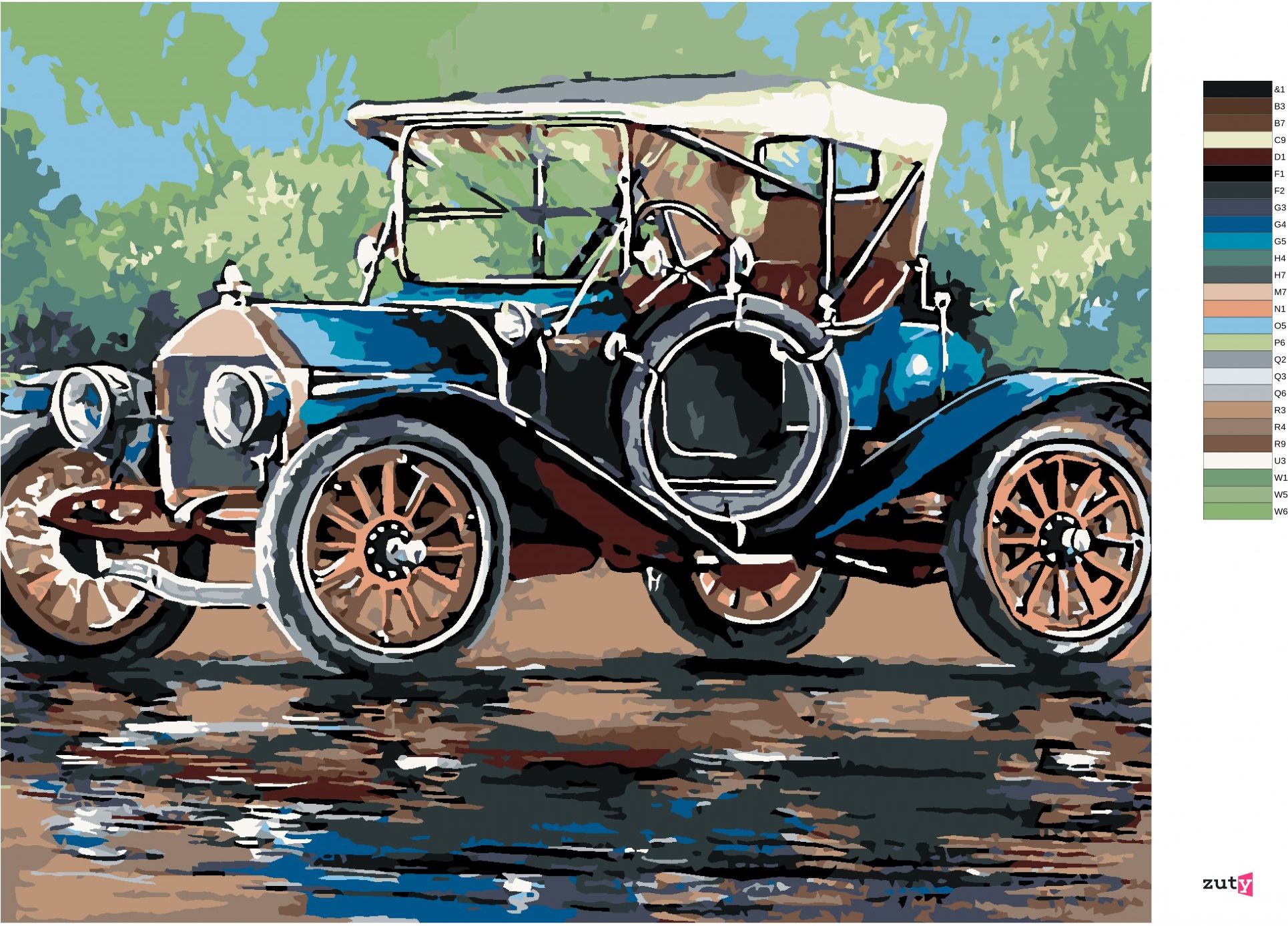 zuty Malování podle čísel - RETRO AUTO SE STŘÍŠKOU - Rozměr: 40x50 cm, Rámování: Varianta: vypnuté plátno na rám - obrázek 9