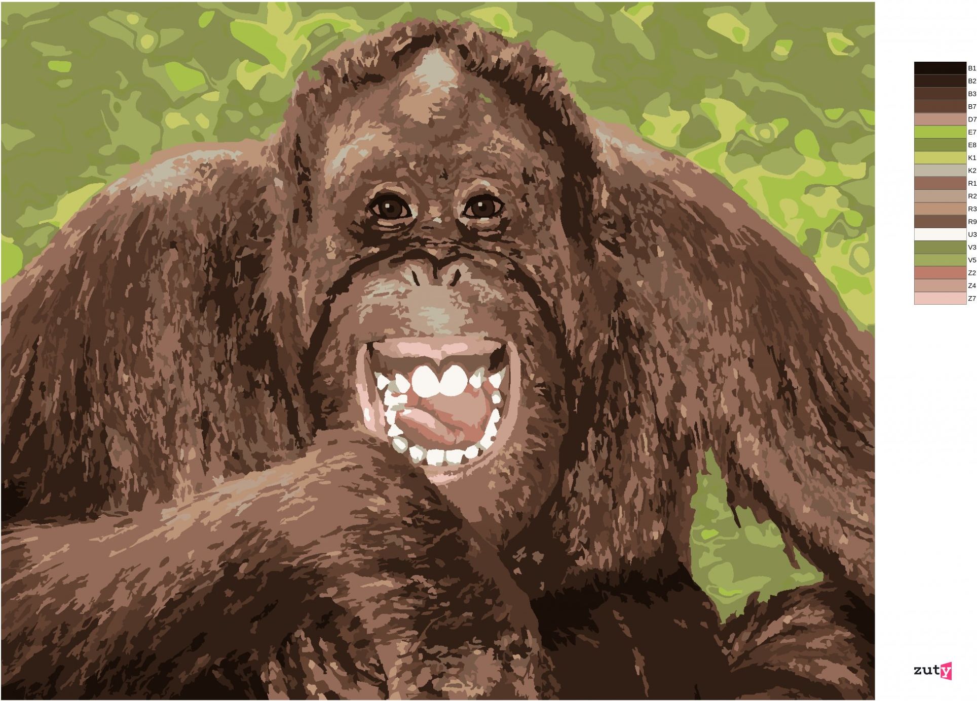 zuty Malování podle čísel - VYSMÁTÝ ORANGUTAN - Rozměr: 40x50 cm, Rámování: Varianta: vypnuté plátno na rám - obrázek 3