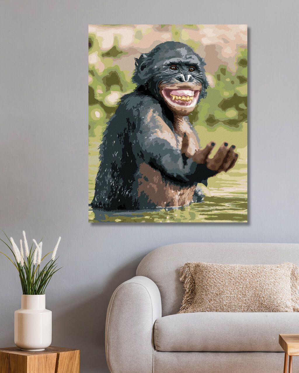 zuty Malování podle čísel - ŠŤASTNÝ ŠIMPANZ - Rozměr: 40x50 cm, Rámování: Varianta: vypnuté plátno na rám - obrázek 5
