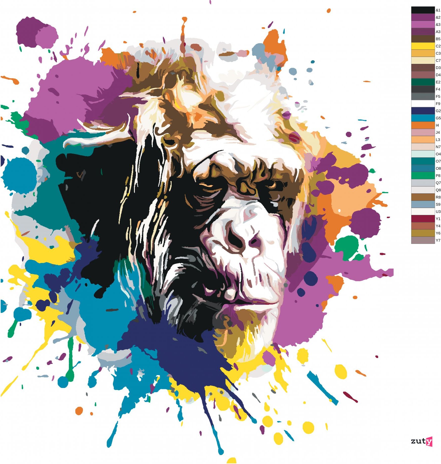 zuty Malování podle čísel - OPIČÍ HLAVA NA BAREVNÉM POZADÍ - Rozměr: 40x50 cm, Rámování: Varianta: vypnuté plátno na rám - obrázek 3