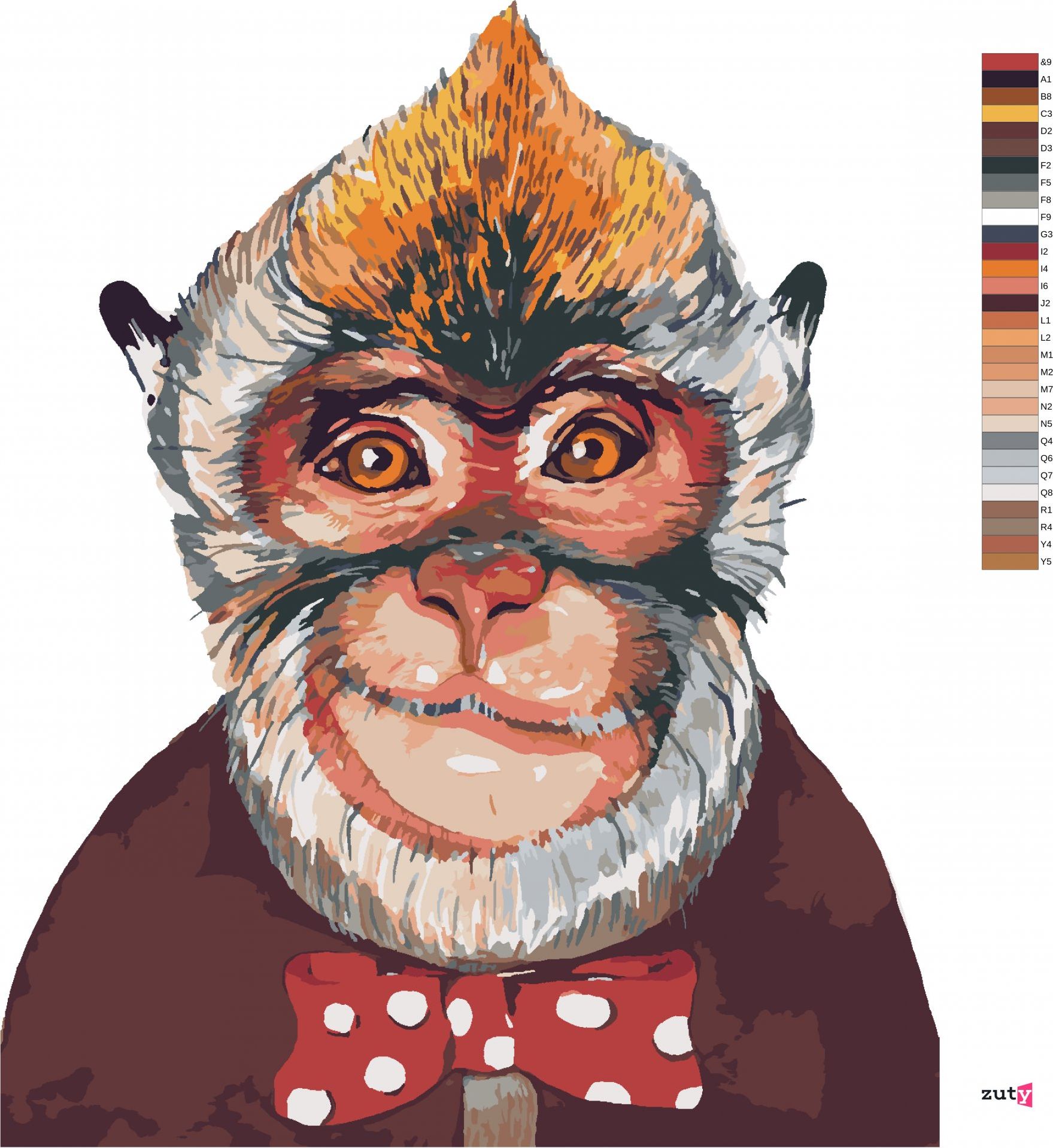 zuty Malování podle čísel - OPICE S UVÁZANÝM MOTÝLKEM - Rozměr: 40x50 cm, Rámování: Varianta: vypnuté plátno na rám - obrázek 5