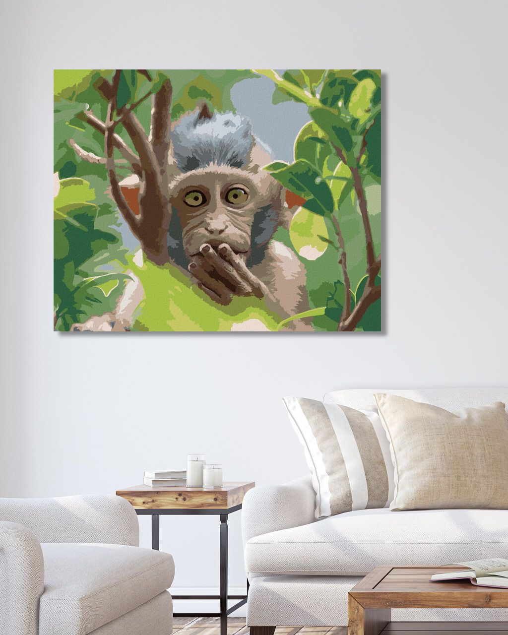 zuty Malování podle čísel - OPICE V PŘÍRODNÍM LESE - Rozměr: 40x50 cm, Rámování: Varianta: vypnuté plátno na rám - obrázek 5