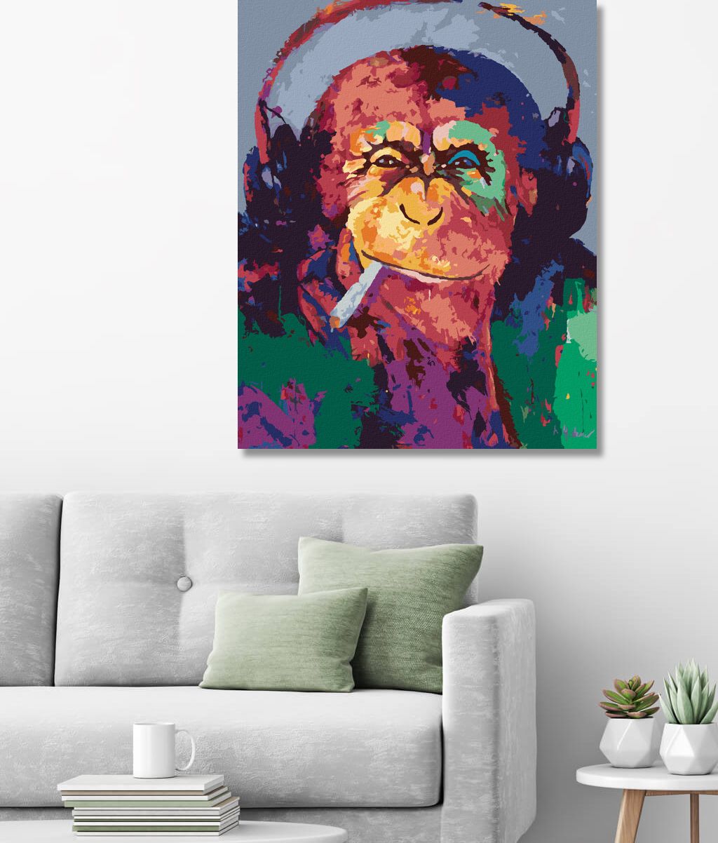 zuty Malování podle čísel - KOUŘÍCÍ OPICE SE SLUCHÁTKY - Rozměr: 40x50 cm, Rámování: Varianta: vypnuté plátno na rám - obrázek 10