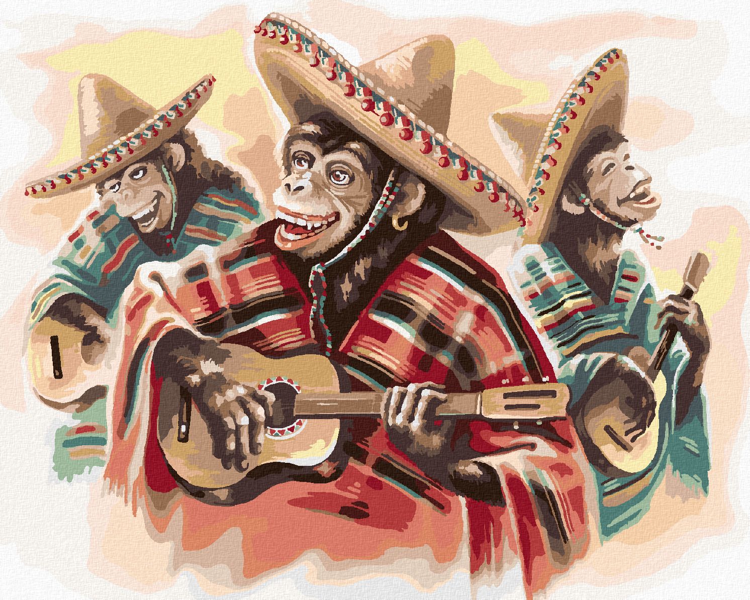zuty Malování podle čísel - MEXICKÉ TRIO OPIC HRAJÍCÍ NA KYTARU - Rozměr: 40x50 cm, Rámování: Varianta: bez rámu a bez vypnutí plátna - obrázek 1