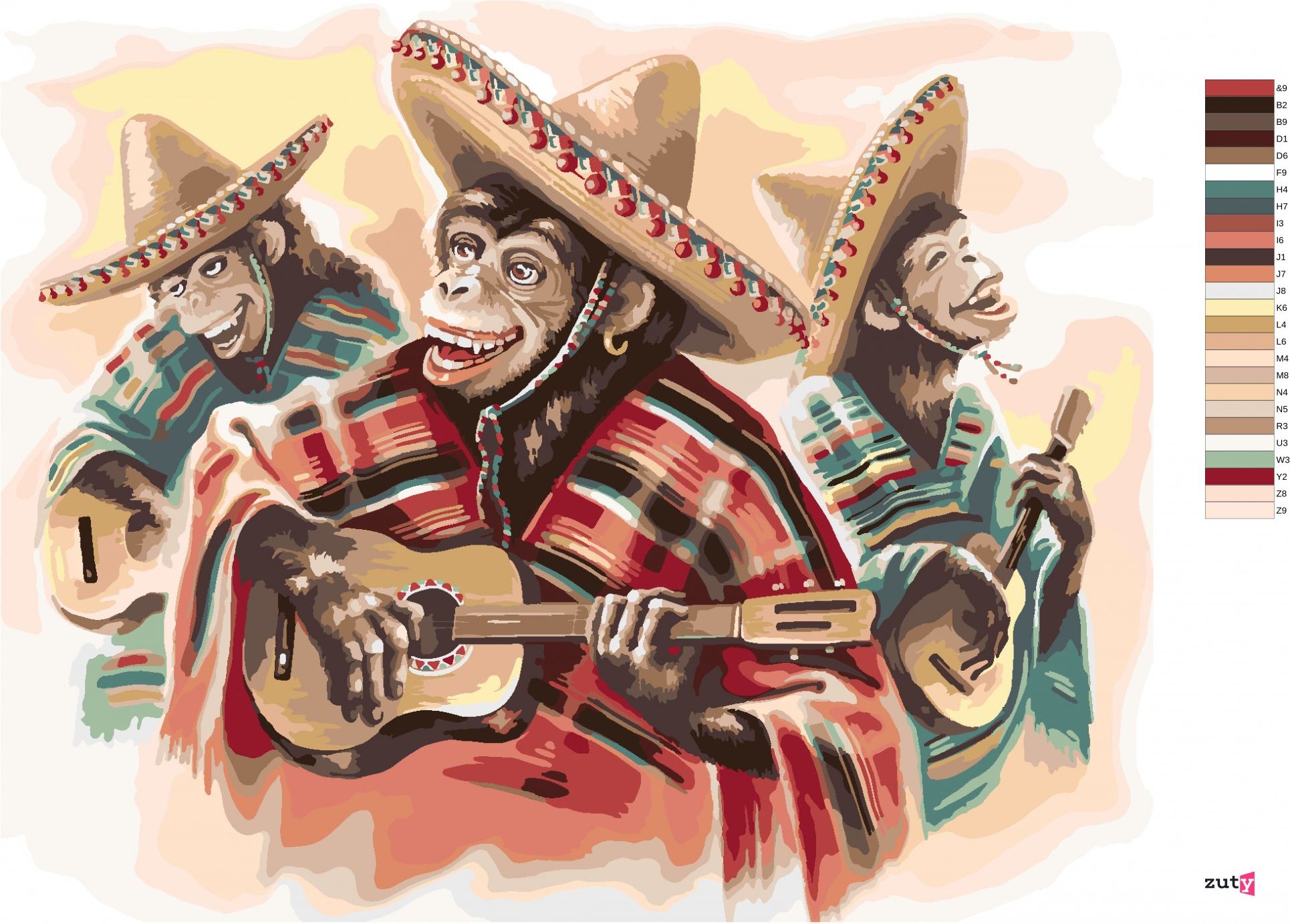 zuty Malování podle čísel - MEXICKÉ TRIO OPIC HRAJÍCÍ NA KYTARU - Rozměr: 40x50 cm, Rámování: Varianta: bez rámu a bez vypnutí plátna - obrázek 8