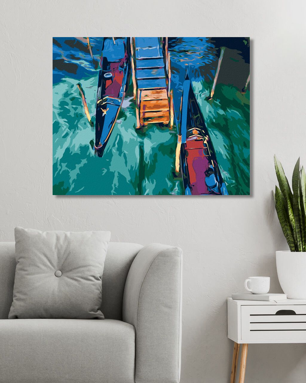 zuty Malování podle čísel - DVĚ GONDOLY V BENÁTSKÉM KANÁLU - Rozměr: 40x50 cm, Rámování: Varianta: vypnuté plátno na rám - obrázek 2