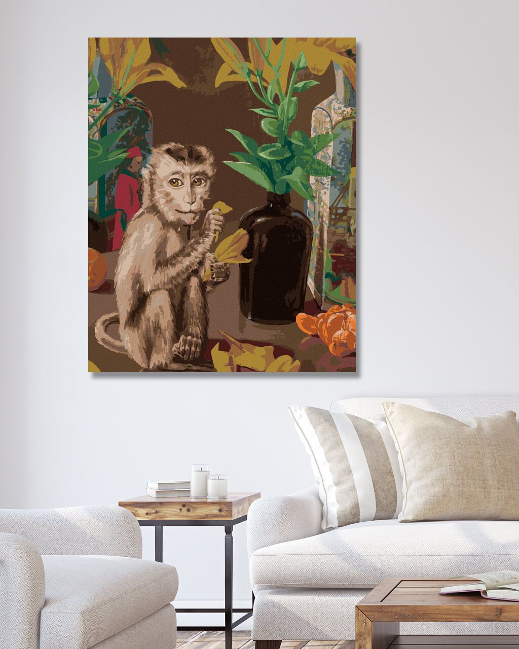 zuty Malování podle čísel - OPICE HRAJÍCÍ SI S LÍSTKY - Rozměr: 40x50 cm, Rámování: Varianta: bez rámu a bez vypnutí plátna - obrázek 4