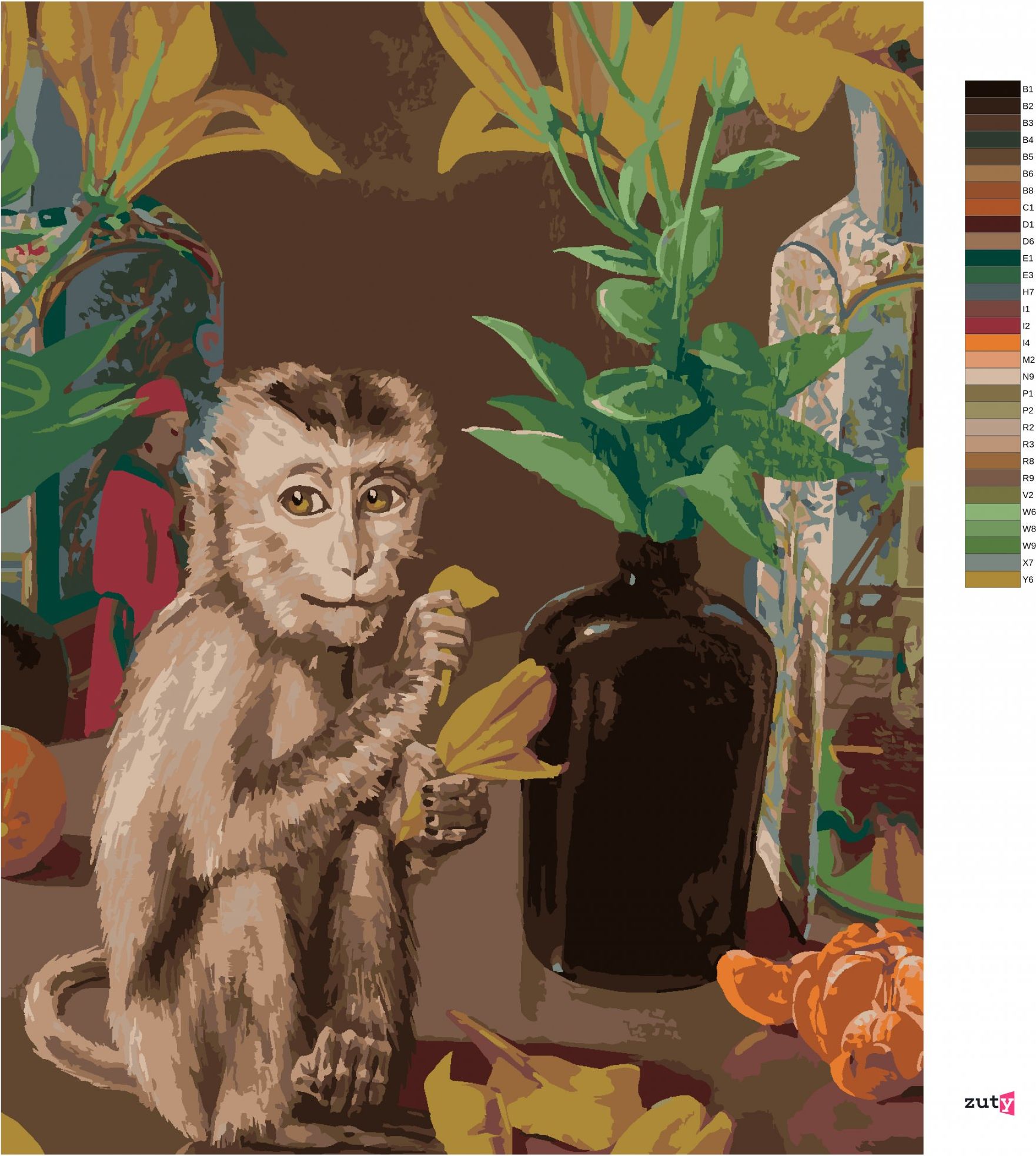 zuty Malování podle čísel - OPICE HRAJÍCÍ SI S LÍSTKY - Rozměr: 40x50 cm, Rámování: Varianta: bez rámu a bez vypnutí plátna - obrázek 6