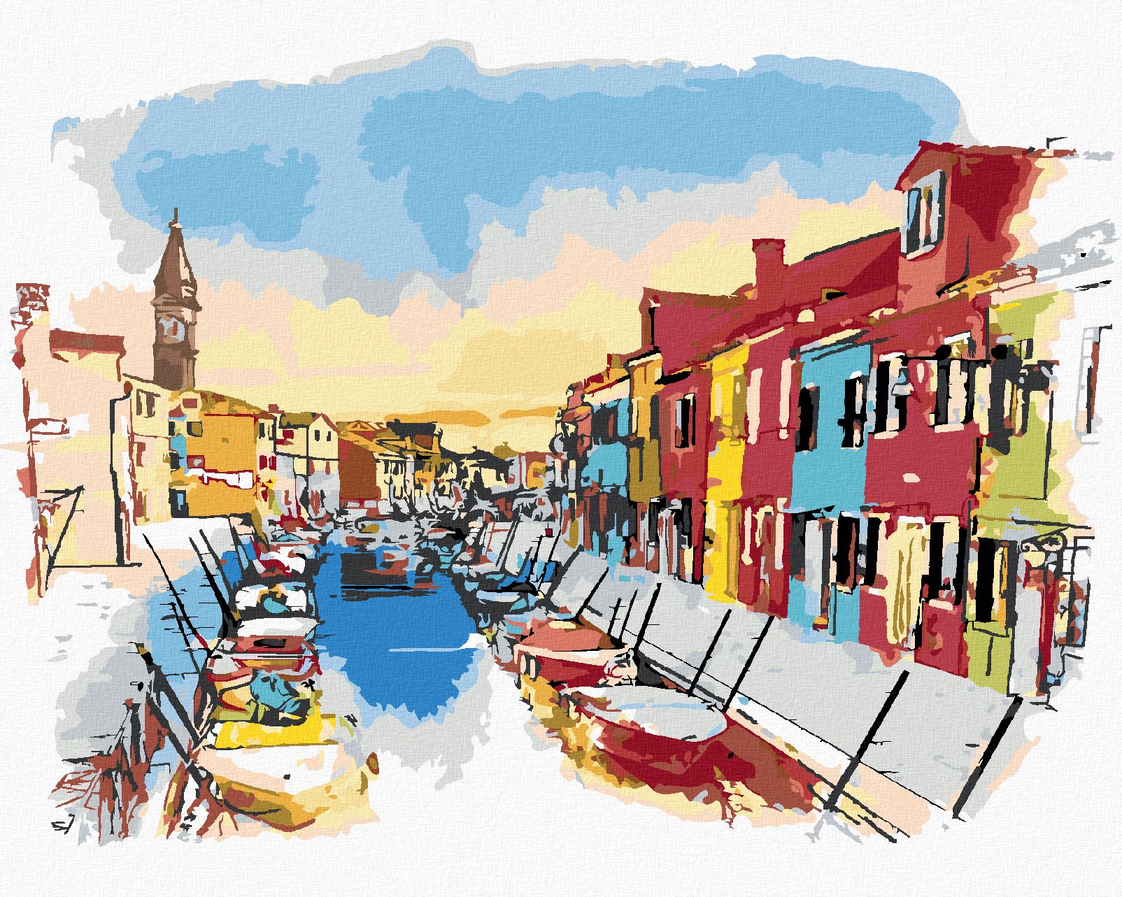 zuty Malování podle čísel - OSTROV BURANO V BENÁTKÁCH - Rozměr: 40x50 cm, Rámování: Varianta: bez rámu a bez vypnutí plátna - obrázek 1