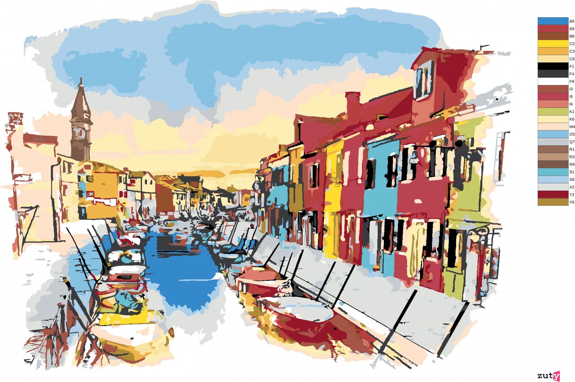 zuty Malování podle čísel - OSTROV BURANO V BENÁTKÁCH - Rozměr: 40x50 cm, Rámování: Varianta: bez rámu a bez vypnutí plátna - obrázek 5