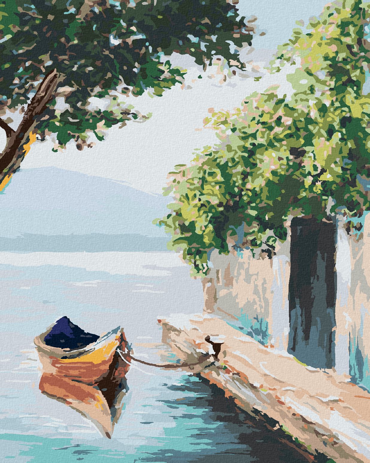zuty Malování podle čísel - LOĎKA U DOMEČKU V BENÁTKÁCH - Rozměr: 40x50 cm, Rámování: Varianta: vypnuté plátno na rám - obrázek 1