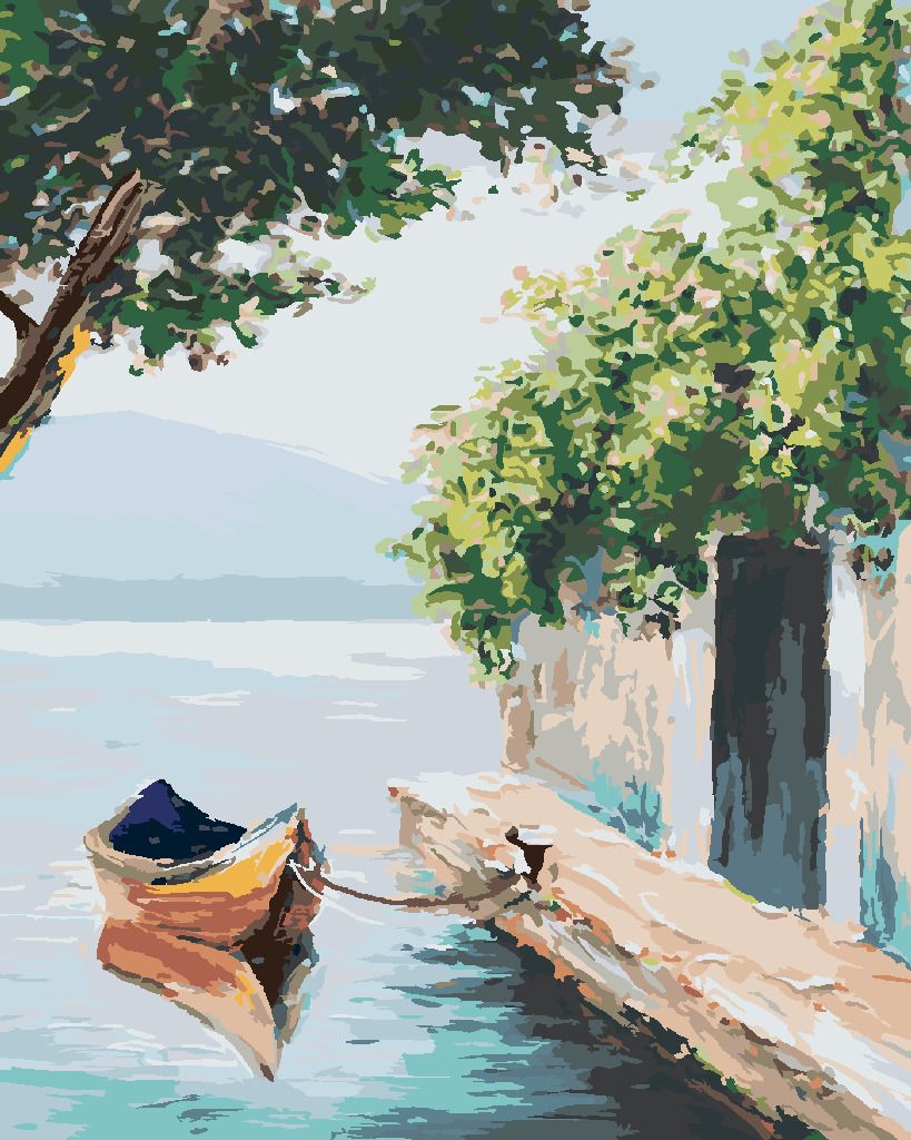 zuty Malování podle čísel - LOĎKA U DOMEČKU V BENÁTKÁCH - Rozměr: 40x50 cm, Rámování: Varianta: vypnuté plátno na rám - obrázek 5