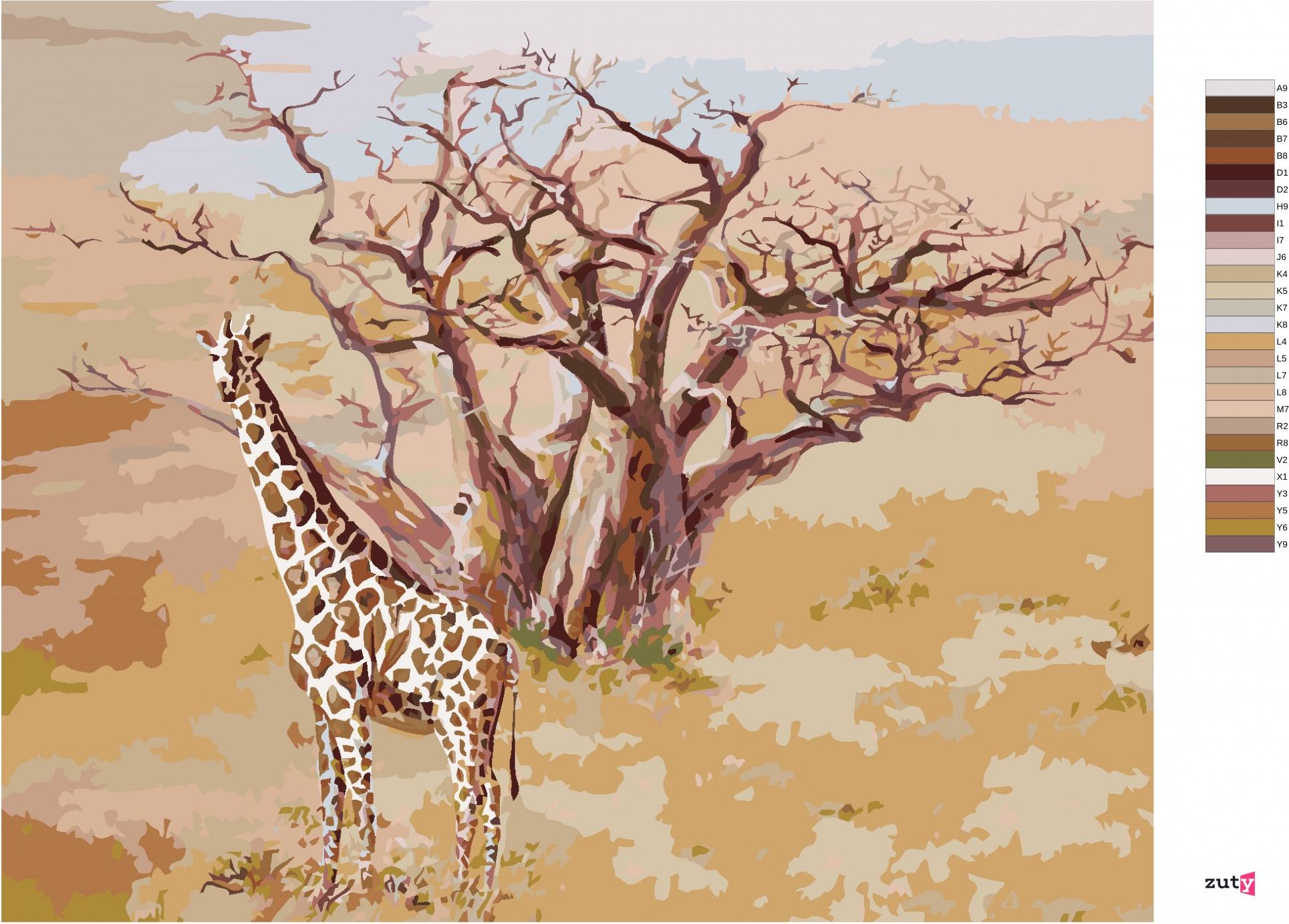 zuty Malování podle čísel - ŽIRAFA V KEŇI - Rozměr: 40x50 cm, Rámování: Varianta: bez rámu a bez vypnutí plátna - obrázek 3
