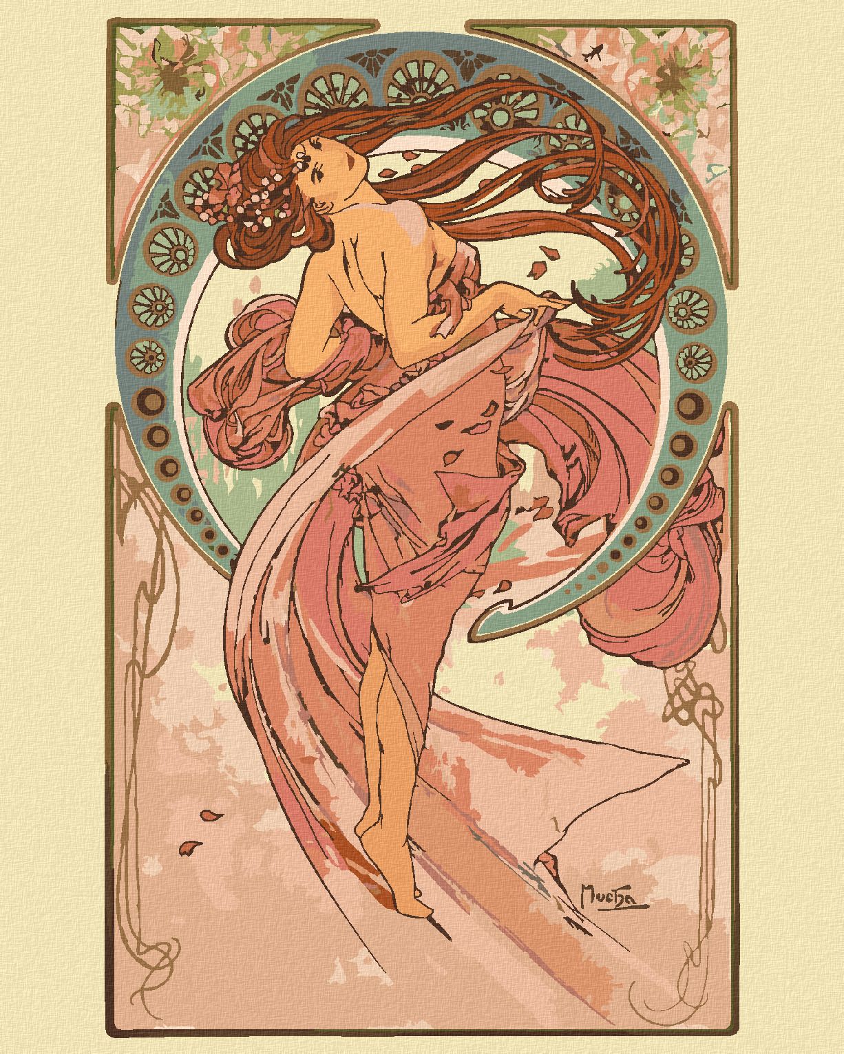 zuty Malování podle čísel - TANEC (ALFONS MUCHA) - Rozměr: 40x50 cm, Rámování: Varianta: vypnuté plátno na rám - obrázek 1