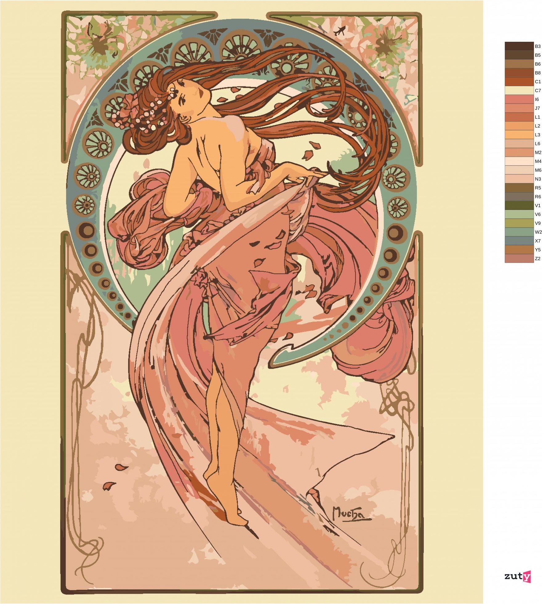zuty Malování podle čísel - TANEC (ALFONS MUCHA) - Rozměr: 40x50 cm, Rámování: Varianta: vypnuté plátno na rám - obrázek 5