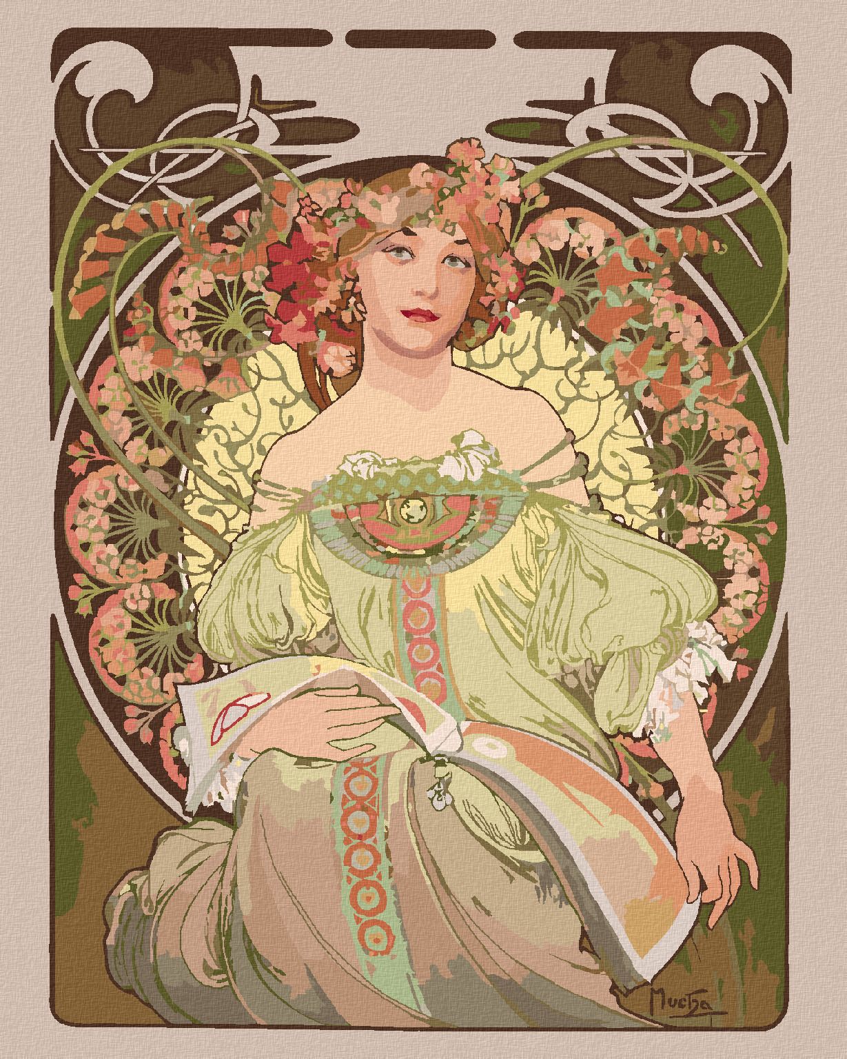 zuty Malování podle čísel - SEN (ALFONS MUCHA) - Rozměr: 40x50 cm, Rámování: Varianta: bez rámu a bez vypnutí plátna - obrázek 1