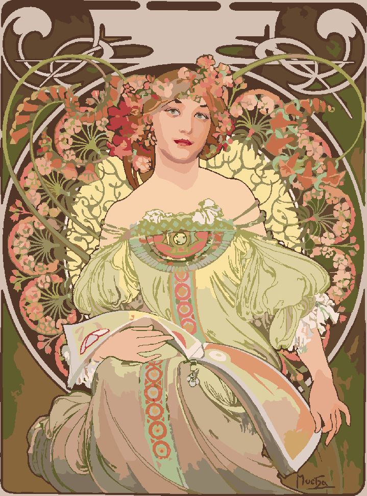 zuty Malování podle čísel - SEN (ALFONS MUCHA) - Rozměr: 40x50 cm, Rámování: Varianta: bez rámu a bez vypnutí plátna - obrázek 3