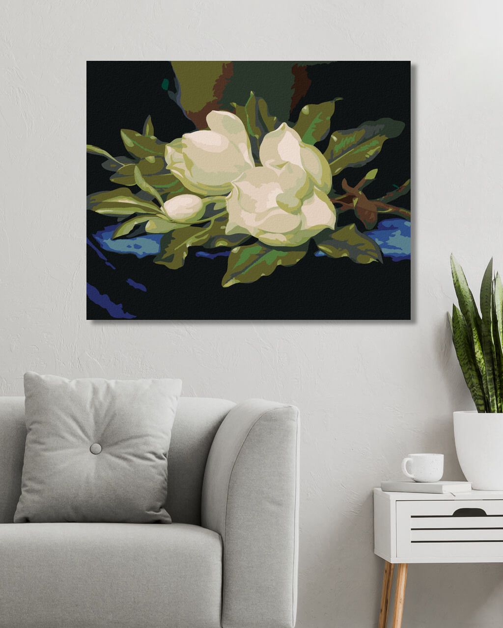 zuty Malování podle čísel - MAGNÓLIE NA MODRÉM SAMETU - Rozměr: 40x50 cm, Rámování: Varianta: vypnuté plátno na rám - obrázek 3