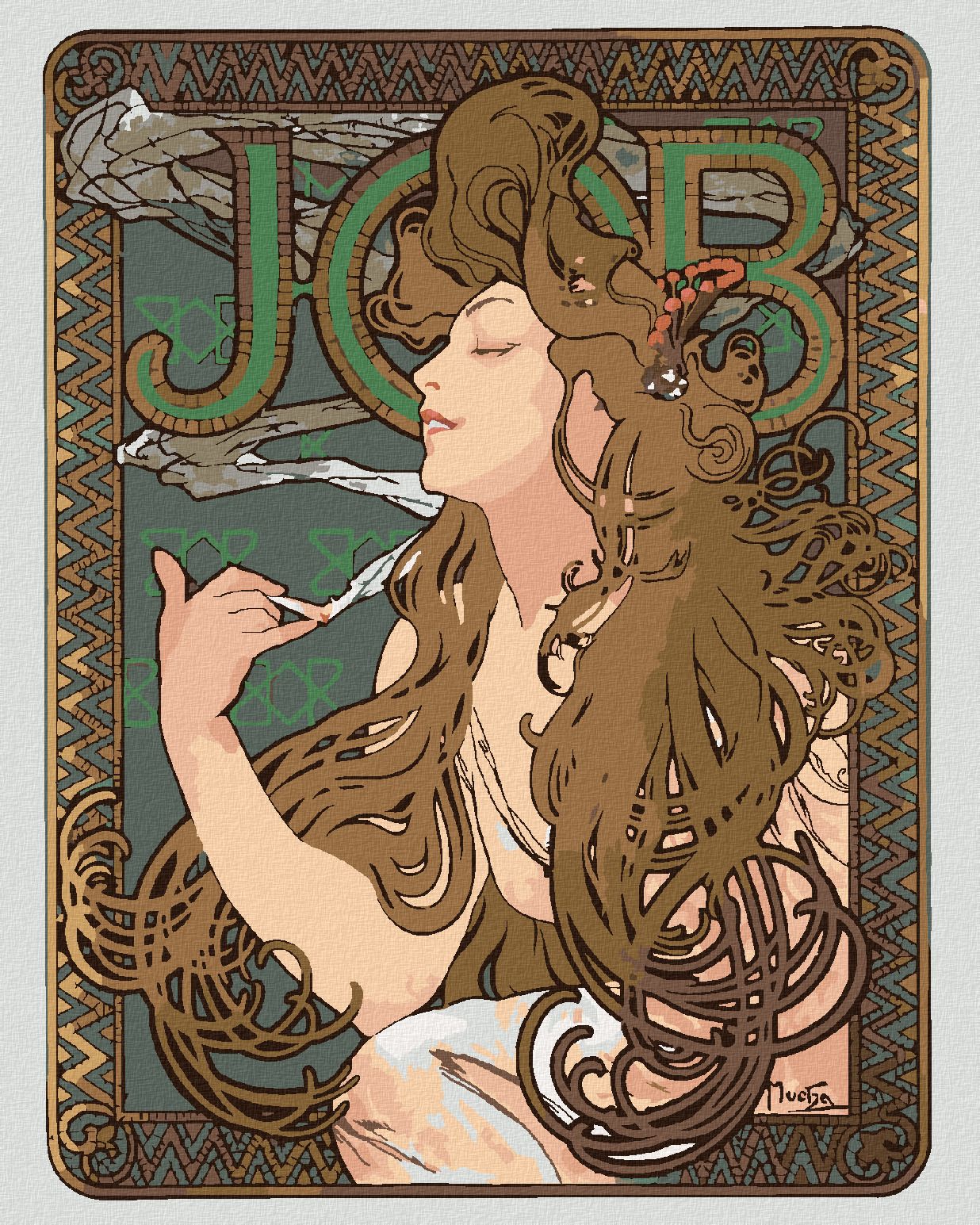 zuty Malování podle čísel - „JOB“ – CIGARETOVÉ PAPÍRKY (ALFONS MUCHA) - Rozměr: 40x50 cm, Rámování: Varianta: bez rámu a bez vypnutí plátna - obrázek 1