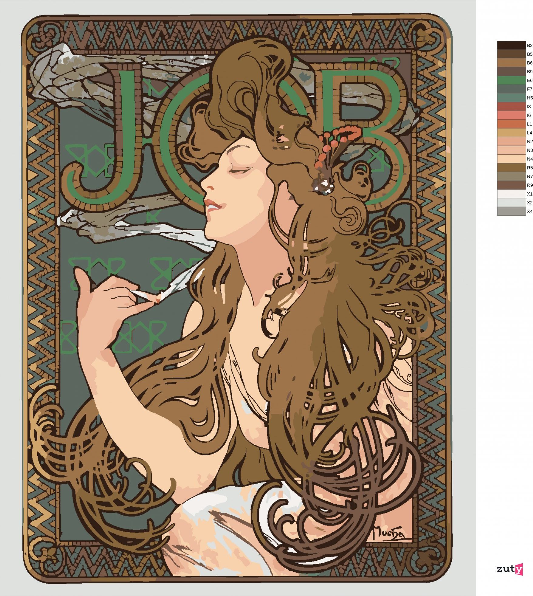 zuty Malování podle čísel - „JOB“ – CIGARETOVÉ PAPÍRKY (ALFONS MUCHA) - Rozměr: 40x50 cm, Rámování: Varianta: bez rámu a bez vypnutí plátna - obrázek 10