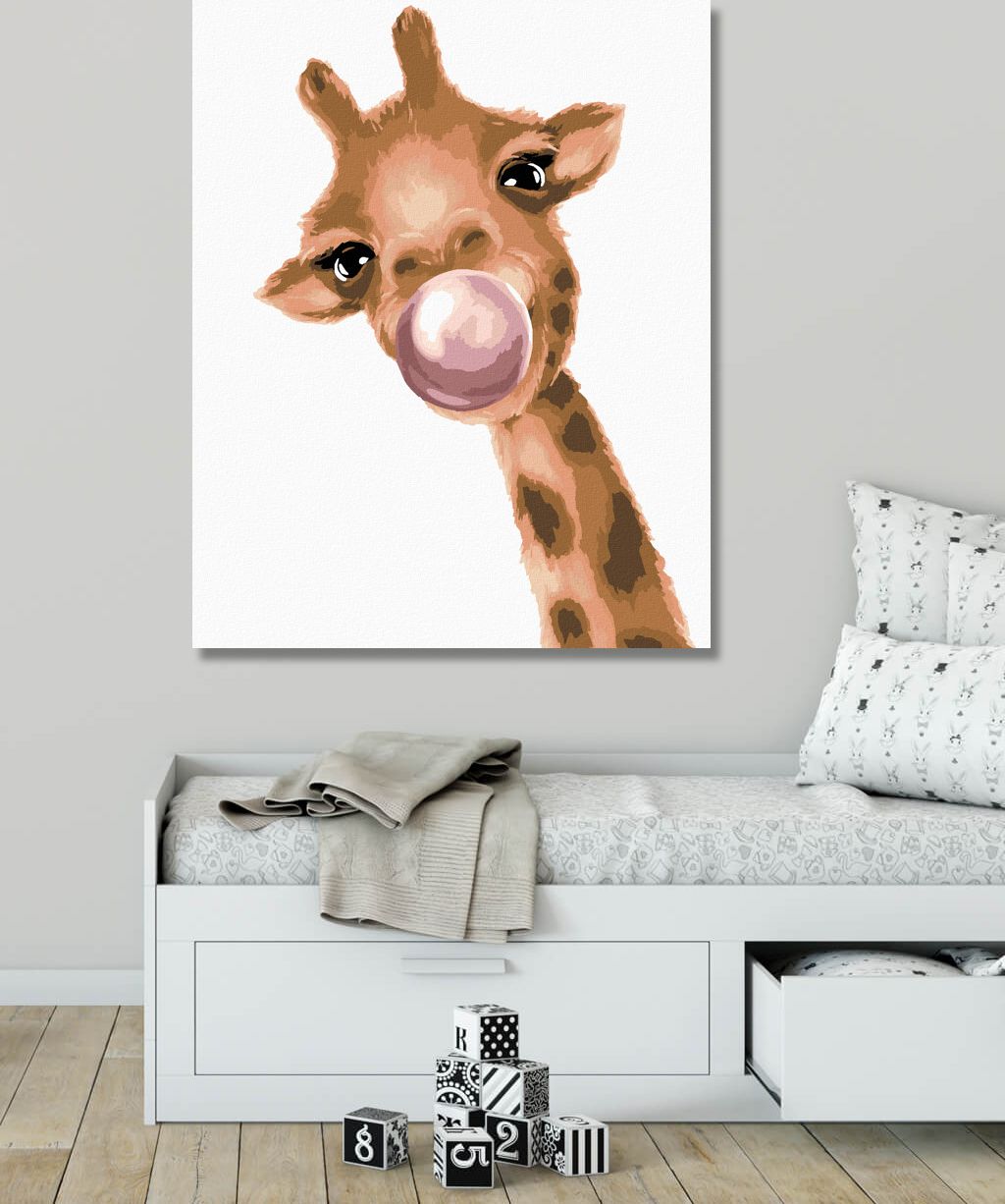 zuty Malování podle čísel - ŽIRAFA SE ŽVÝKAČKOU - Rozměr: 40x50 cm, Rámování: Varianta: vypnuté plátno na rám - obrázek 5