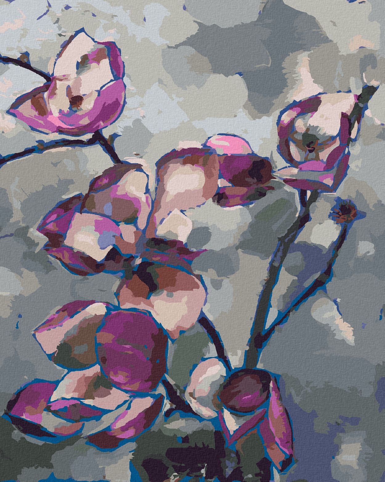 zuty Malování podle čísel - FIALOVÉ MAGNÓLIE - Rozměr: 40x50 cm, Rámování: Varianta: bez rámu a bez vypnutí plátna - obrázek 1