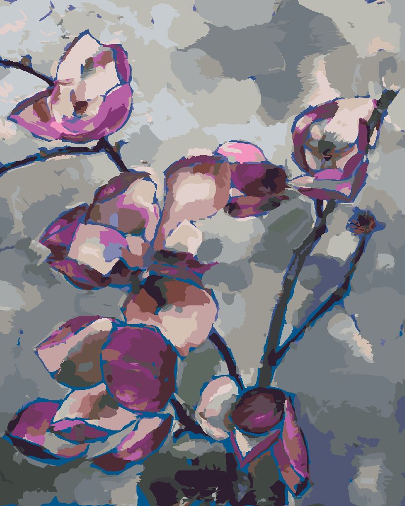 zuty Malování podle čísel - FIALOVÉ MAGNÓLIE - Rozměr: 40x50 cm, Rámování: Varianta: bez rámu a bez vypnutí plátna - obrázek 3
