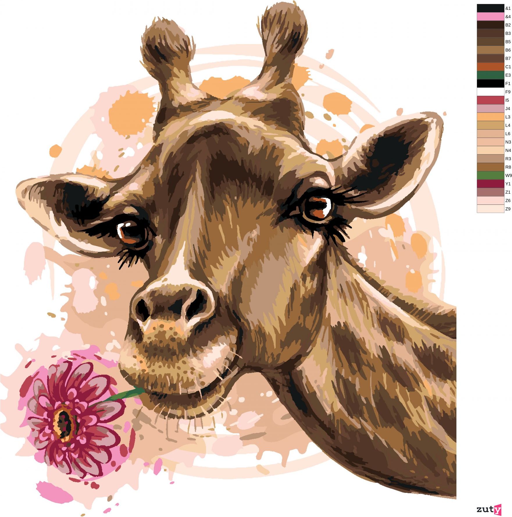 zuty Malování podle čísel - ŽIRAFA S GERBEROU - Rozměr: 40x50 cm, Rámování: Varianta: bez rámu a bez vypnutí plátna - obrázek 9