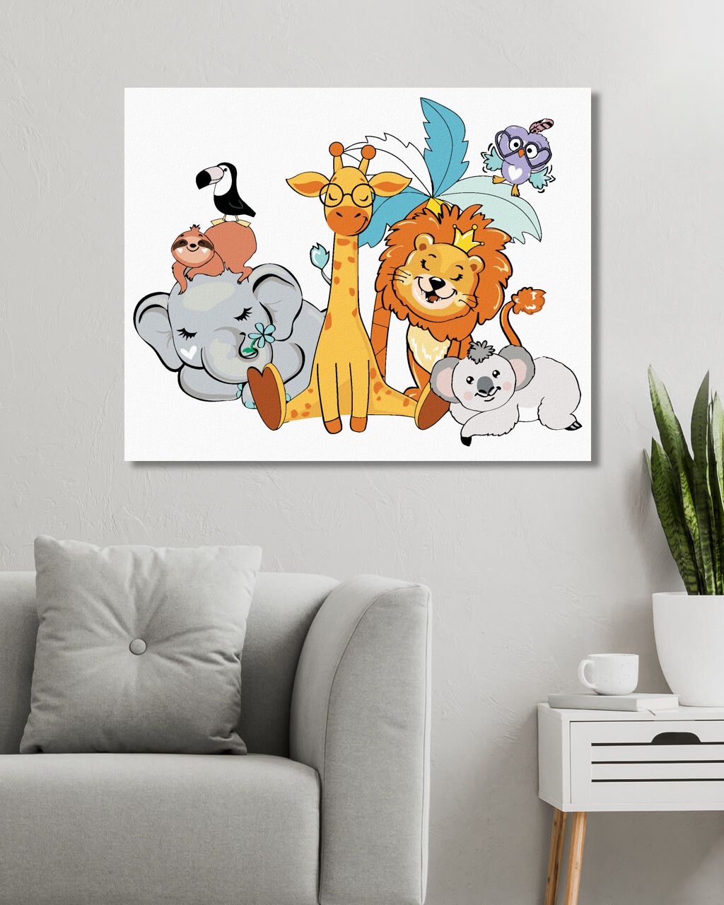 zuty Malování podle čísel - ŽIRAFA, SLON, LEV, KOALA, TUKAN A DALŠÍ ZVÍŘATKA - Rozměr: 40x50 cm, Rámování: Varianta: vypnuté plátno na rám - obrázek 6