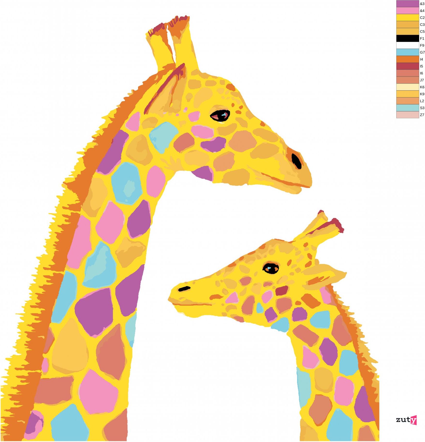 zuty Malování podle čísel - ŽIRAFA A JEJÍ MLÁDĚ - Rozměr: 40x50 cm, Rámování: Varianta: bez rámu a bez vypnutí plátna - obrázek 2