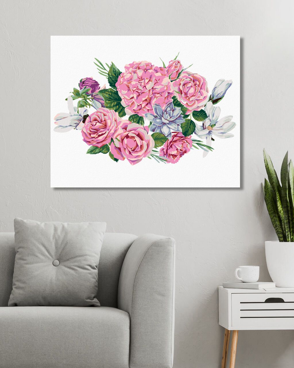 zuty Malování podle čísel - KYTICE MAGNÓLIÍ, HORTENZIÍ A KARAFIÁTŮ - Rozměr: 40x50 cm, Rámování: Varianta: vypnuté plátno na rám - obrázek 7