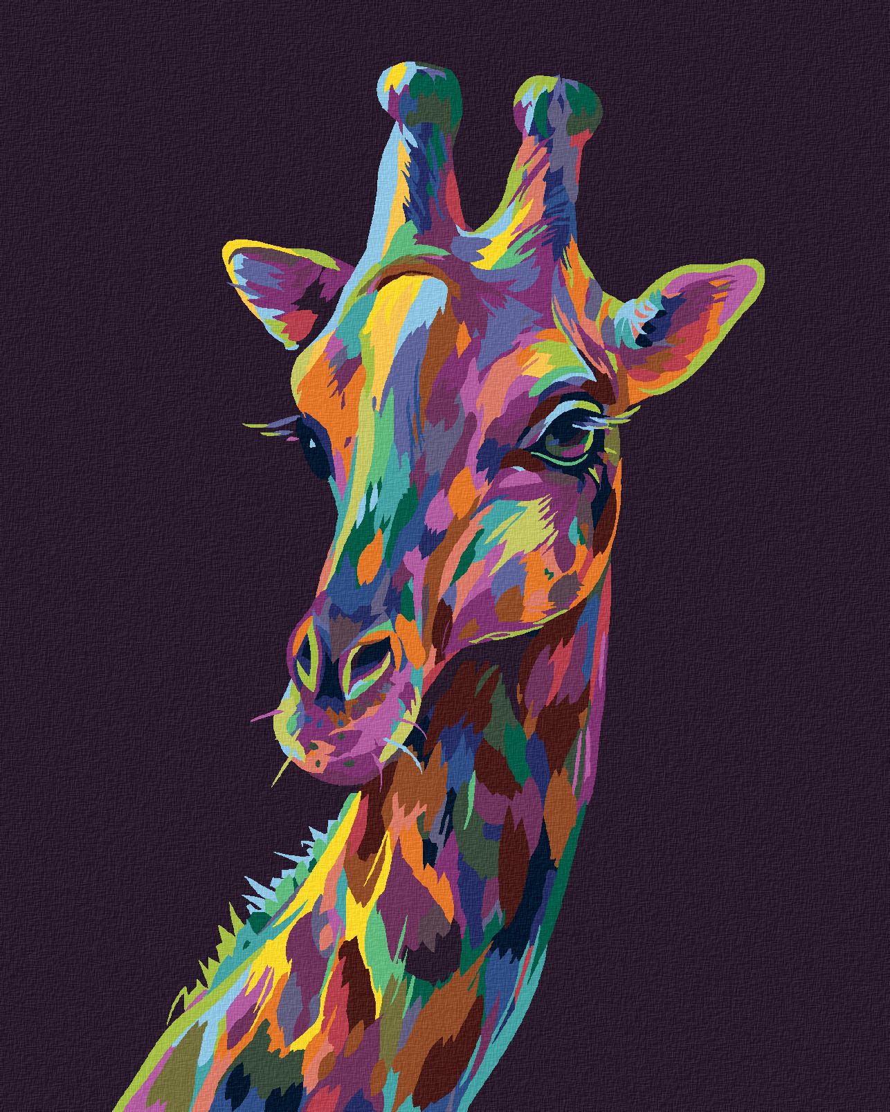 zuty Malování podle čísel - POP-ART ŽIRAFA NA FIALOVÉM POZADÍ - Rozměr: 40x50 cm, Rámování: Varianta: vypnuté plátno na rám - obrázek 1